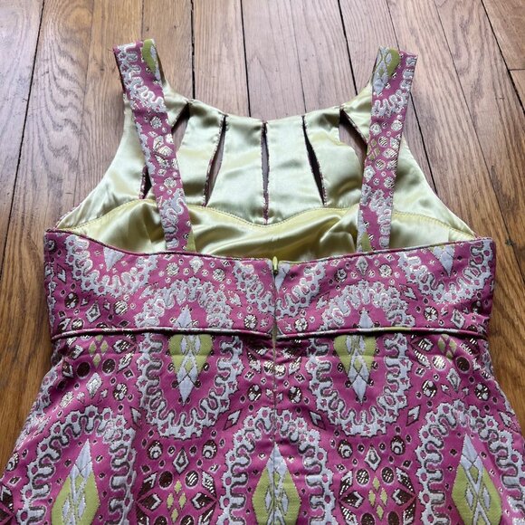 Milly Sz 4 Pink Gold Metallic Brocade Embroidered Sleeveless Cutout Sheath Dress - Picture 15 of 15